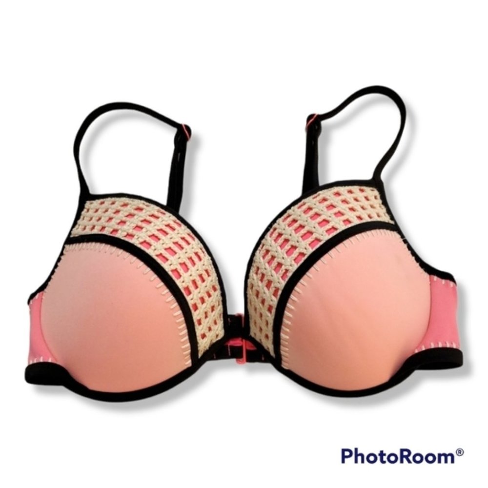 VICTORIAS Secret pink underwire bikini top with crochet detail